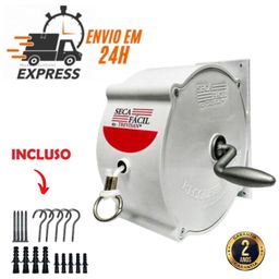 Varal Retratil Parede Recolhível Retrátil Roupa 30mt + Ganchos