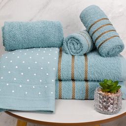 Jogo de Toalhas 5 Peças - 2 Banho + 2 Rosto Dubai + 1 Tapete c/ Antiderrapante 100% Algodão