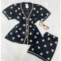 Píjama Americano Feminino Gola V Com Botões Amamentação Blogueira Malha Premium