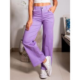 Calça Pantalona Feminina Wide Leg de Sarja Cintura Alta com Bolso Blogueira Tendência Moda