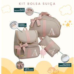 Kit Maternidade 3 Peças Personalizado Térmica Impermeável, Coleção Suíça