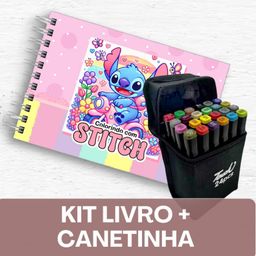 Livro de colorir STITCH + Canetinhas / 50 Folhas / Capa Holográfica