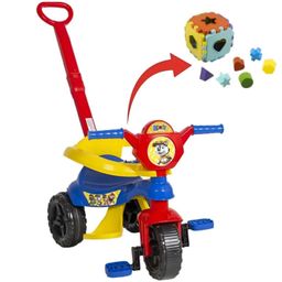 Motoca Triciclo Infantil Kendy + Cubo Menino e Menina Patrulha Canina Empurrador Proteção Lateral Pedal Empurrador