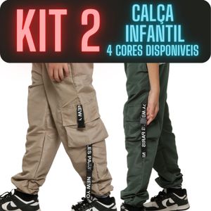 KIT 2 Calça Infantil Menino Tactel 10 12 14 Anos Juvenil Blogueirinho Escola Passeio Jogger Cargo Ma