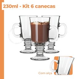 Jogo 6 Peças Canecas Capuccino Nespresso Em Vidro Irish Coffee 230ml