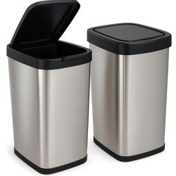 Kit Até 2 Lixeiras Cesto 09 Litros Inox Com Tampa Click Label Lixeira Escritório Lixeira Banheiro Chique