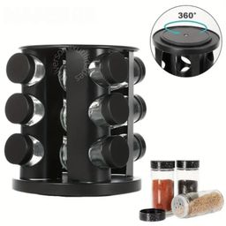Porta Tempero Giratorio Preto Com 6/8/9 Potes Vidro Reforçado Premium