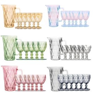 Jogo 6 Taças e Jarra de Vidro Diamond Bico Abacaxi Âmbar Preto Fosco Furta Cor Lilás Não Descasca