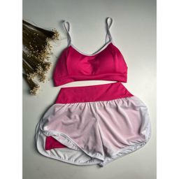 Conjunto Shorts Duplo e Top com Bojo Fitness Academia
