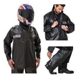 Conjunto Capa Chuva Moto Emborrachada Impermeável Com Gola Flex