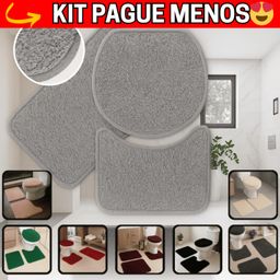 Tapete para Banheiro 3 Peças Pelúcia Algodão Macio Antiderrapante Rosa Preto Marfim Branco Cinza