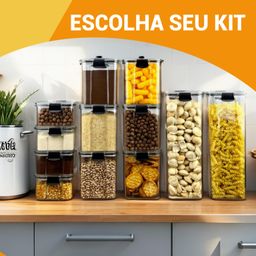 Monte seu Kit Pote Hermético para Mantimentos de Cozinha Dispensa Armário Plástico