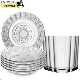 Jogo De Pratos Fundos Aparelho De Jantar Em Vidro 12 Peças