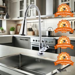 Torneira Gourmet de Bancada para Cozinha Cromada Cone 2 Jato