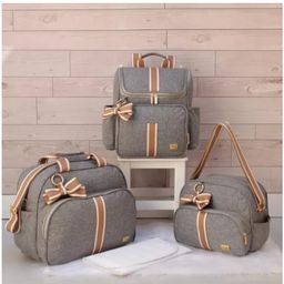 KIt Bolsas Maternidade Mochila Térmica Unissex Cinza/caramelo