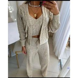 Conjunto Trijunto Feminino Inverno Tricot Mousse 3 Peças Elegante Mousse Premiun