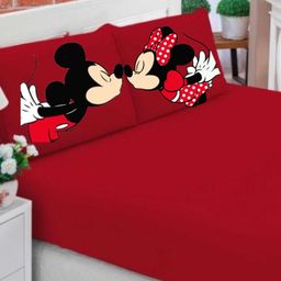 Jogo De Lençol Casal/Queen/King 3 Peças Tematico Diversos Ideal Para Cama Box - Poliester. Mickey e Minnie Opções