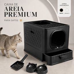 Caixa de Areia Para Gato Sanitário Antiodor Banheiro Resistente Sandbox Com Comedouro e Pá