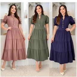 Vestido mídi feminino evangélica com manga princesa com elastex na costas confortável tecido algodão