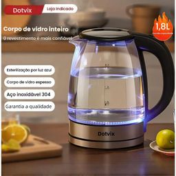 Chaleira Elétrica de Vidro 1.8L – Fervura Rápida, Design Moderno e Portátil