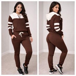 Conjunto De Frio Feminino Inverno Moletom Malha Crepe Com Capuz