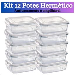 Kit até 12 Pote de Vidro hermético com tampa antivazamento 370 ml, 600, 1040 ml Marmita Papinha