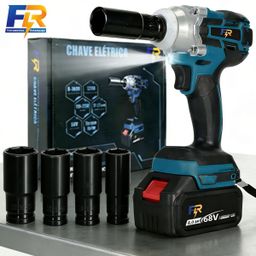 Chave de Impacto Elétrica Sem Fio 3 em 1 Com 68V Bateria Motor Brushless Kit Completo Acessórios