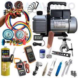 Kit Ferramentas P/ Refrigeração Ar Condicionado, 2 Manifolds c/ 33 pçs