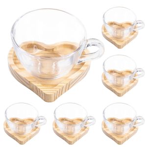 Conj 6 Xícaras e Pires Coração Madeira 12pçs Kit de Xícaras com Pires de Madeira