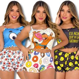 Kit 3 pijamas baby dool sortidos SUEDE personagem