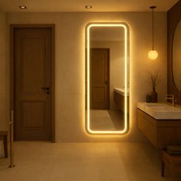 Espelho Retangular EL14 Corpo Inteiro 170cm x 70cm Polido LED Jateado Luz Branca e Luz Amarela Sala Quarto Banheiro