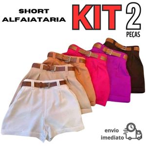 Kit 2 Short Alfaiataria Feminino Com Bolso Com Cinto Cintura Alta ENVIO IMEDIATO
