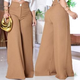 Calça Pantalona de Linho Feminina com Botão e Zíper Frontal Elegancia e Conforto