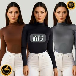 KIT 3 Blusas Femininas Gola Alta Cacharrel Segunda Pele Térmica