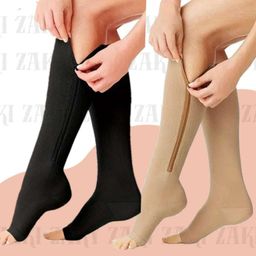 Par Meia Média Compressão Varizes Pernas Cansadas Inchaço Dores 3/4 Zíper 20-30 Mmhg Compressão Unissex
