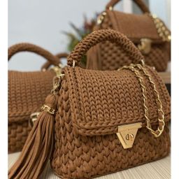 Bolsa de Ombro Feminina Artesanal em Crochê Premium | Alça Corrente Dourada | Pronta Entrega