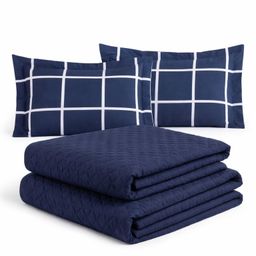 Kit Colcha Cocha Cobre Leito Jogo Roupa Cama Casal 5 Pçs Matelado Face Macio Basico Marinho