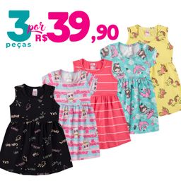 Vestido Infantil De Cotton Kit 3 Peças Sortidas