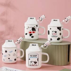 Caneca divertida de cerâmica 330ML Copo de Cerâmica + Tampa de Cerâmica + Canudo de Vidro Boneca