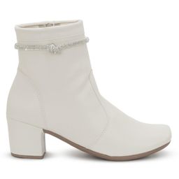 Coturno Feminino Off White Cano Curto Salto Grosso Confortável Fivela Brilhante Elegante Ref: 180