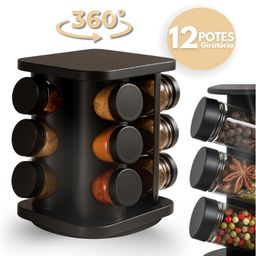 Porta Temperos Profissional Giratório 12 Potes Vidro OFERTA com Tampa Dosadora Condimentos Imediato