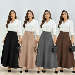Saia Longa Feminina Alfaiataria com Bolso Cintura Alta  Moda Evangélica