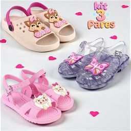 Kit 3 Pares Sandália Papete Menina Infantil Confortável Promoção