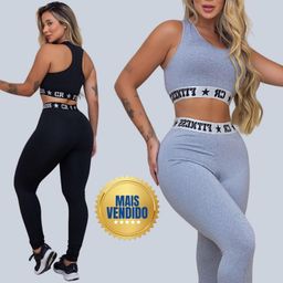 kit 2 Conjuntos Academia Top e Legging Elastico Exposto