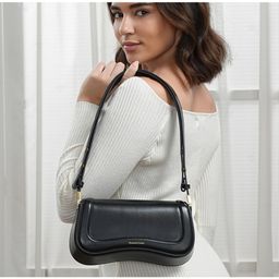 Bolsa de Ombro Feminina com Alça Ajustável, Bolsa Feminina Elegante com Couro Preto, Bolsa Transversal Tiracolo Presente