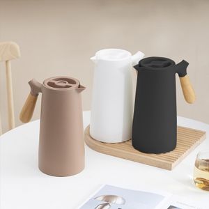 Garrafa Térmica Nórdica 1 Litro Café e Chá Bule Cabo Madeira Botão Mantém Temperatura Wood Luxo