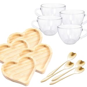 Kit 4 xícaras G + 4 pires Coração + 4 colheres Coração