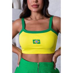 Top Cropped Feminino Bicolor Copa do Mundo Brasil Tendência Fashion