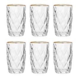 Jogo Com 6 Copos Diamond Borda Dourada Transparente 340ml
