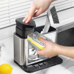 Dispenser Porta Detergente E Esponja 3 Em 1 Aço Inox Escorredor Talheres Utensilios de Cozinha